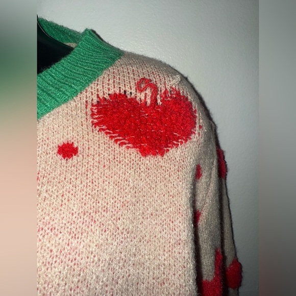SHEIN Heart Patterned Cardigan Sweater Medium Tan Red Green Valentine's Day - Picture 8 of 9